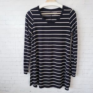 Motherhood Maternity Stretch Jersey Knit Tunic Top Size S Black Tan Striped